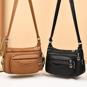 Avondtassen Simple Crossbody Sling Bag Meerlagen Pocket Soft Leather Messenger Handtas Classic Designer Solid Zipper Ladies Travel