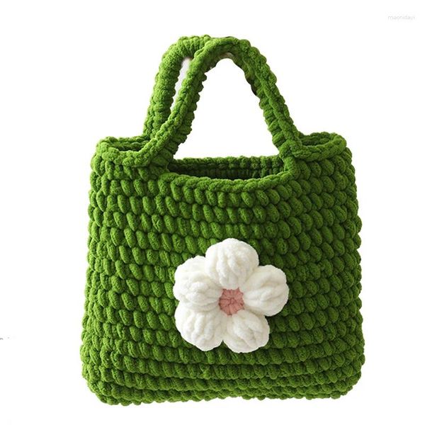 Bolsos de noche Diseño simple para mujeres Flores dulces Hecho a mano Tote tejido Crochet y aguja de punto Bolsos pequeños de lana