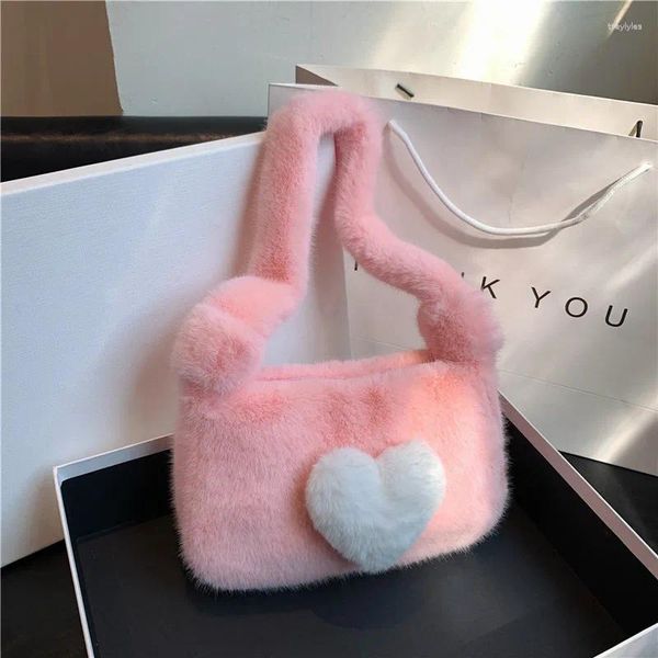 Sacs de soirée Conception simple Love Underarm Sac Femmes Soft Peluche Hobos Épaule Hiver Fourrure Dames Embrayage Sac À Main Mode Femme