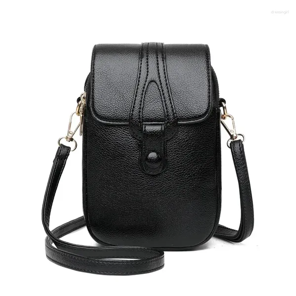 Bolsas de noche Moda simple Pequeño hombro Mujeres Retro PU Cuero Crossbody Monedero Power Bank Embalaje Doble Capa Bolsa de teléfono móvil