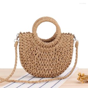 Avondtassen eenvoudige wind semi-cirkelvormig stro geweven tas strand handgeweven messenger draagbare vrijetijdsvakantie