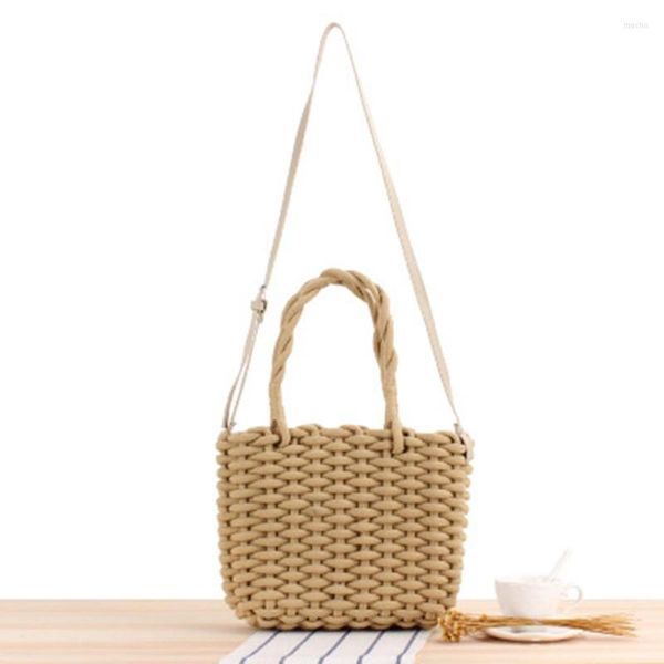 Bolsos de noche Bolso de paja de viento simple Playa portátil Hecho a mano Cuerda de algodón grueso Tejido Moda Falso Casual Bolso salvaje