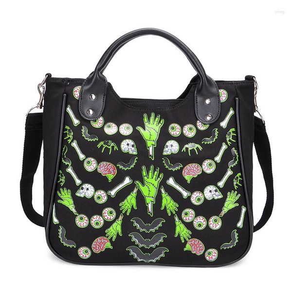 Bolsos de noche con estampado de calavera en el bolso de mano para mujer, bandolera de lona gótica elegante a la moda, bolso de viaje Punk de gran capacidad