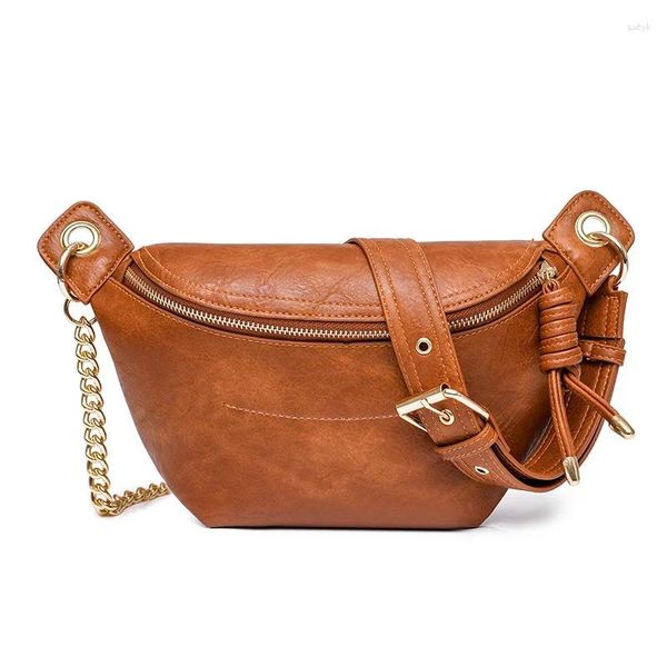 Bolsos de noche Bolso de la honda para las mujeres Pequeño Crossbody PU Pecho de cuero Mochila Fanny Pack Cinturón Moda Teléfono Monedero