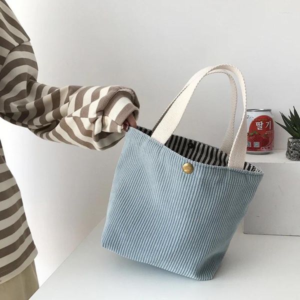 Bolsas de noche pequeñas bolso de almuerzo de pana para mujeres 2024 Eco Canvas Portable Tote Mini Estudiantes Femeninas Bento Picnic Food Travel Bags