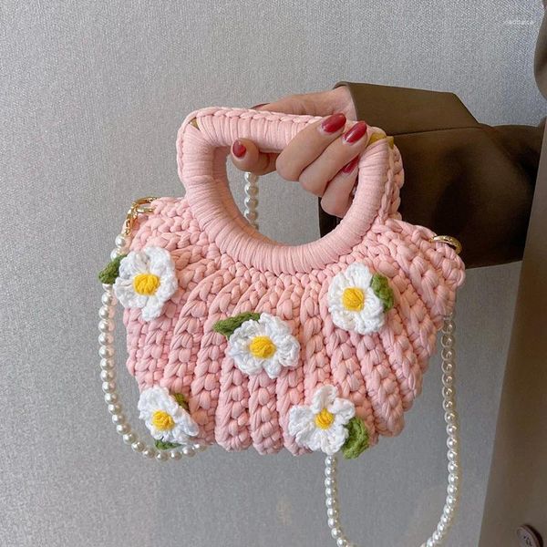 Sacs de soirée Petit fil de coton Crochet Femmes 2024 Mode d'été Tissé à la main Designer Sacs à main Dames Puff Flower Beach Shell Sac