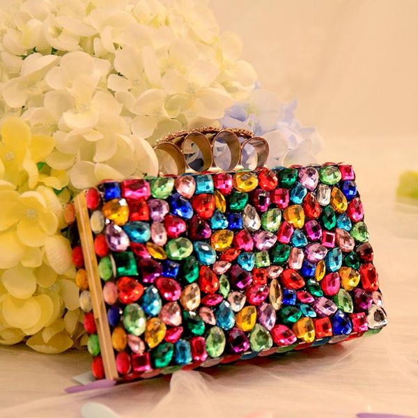 Bolsos de noche Pequeño Mini bolso Mezcla de colores Cadena Bolso de hombro Bolso de mensajero Embragues de día nupcial Monedero de boda con diamantes de imitación Noche