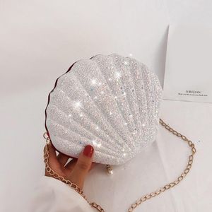 Bolsos de noche Bolso de concha de lentejuelas pequeñas Bolsos de hombro Bolsa de dinero para teléfono Bandolera con cadena para mujer Venta-WTEvening