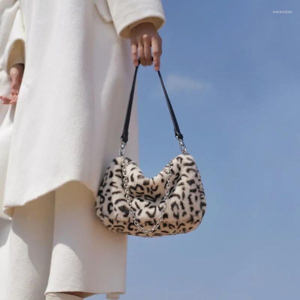 Sacs de soirée doux en peluche motif léopard femmes sac à bandoulière mignon fourrure dames chaîne petite épaule Mini pochette sac à main sacs à main