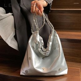 Borse da sera Lato spalla secchiello in morbida pelle argento per le donne Borse di lusso firmate Borsa a tracolla a catena casual moda coreana