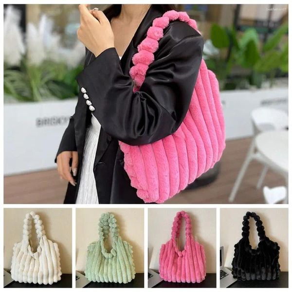 Sacs de soirée Sac à main en peluche de couleur unie Style coréen mignon Sac fourre-tout de grande capacité Déjeuner Porte-monnaie Épaule Automne