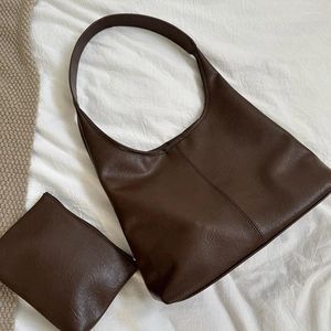 Sacs de soirée Sac à bandoulière de couleur unie pour femmes de grande capacité en cuir PU dames fourre-tout sous les bras rétro sacs à main féminins avec fermeture à glissière