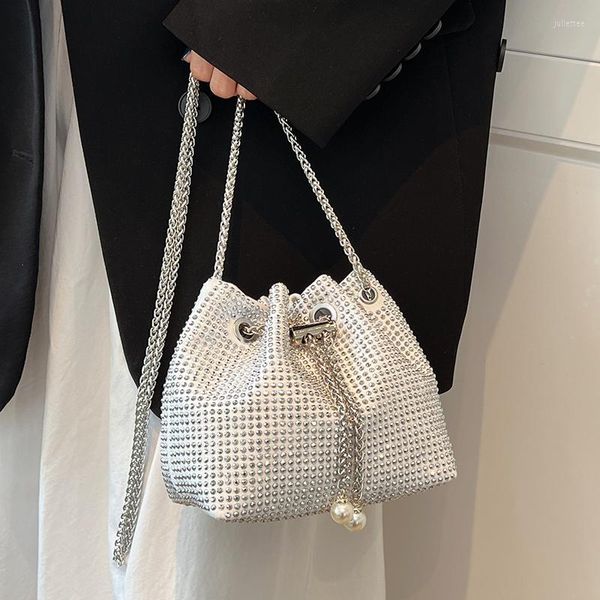 Bolsas de noche Diseño de diamantes Sparkle Pequeño Crossbody de cubo para mujeres embragues 2023 bolsos de bolsos Messenger de hombro