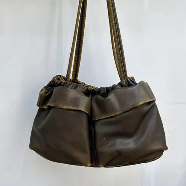 Sacs de soirée Fourre-tout carré pour femmes Sacs à main et sacs à main de luxe de luxe 2023 en PU Vintage PU Soft Double poches épaule plissée