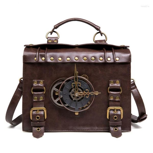 Bolsos de noche Steampunk de un solo hombro, bolsos de mano Vintage para mujer, bandolera de mensajero gótico, paquete de asa superior con remaches para mujer