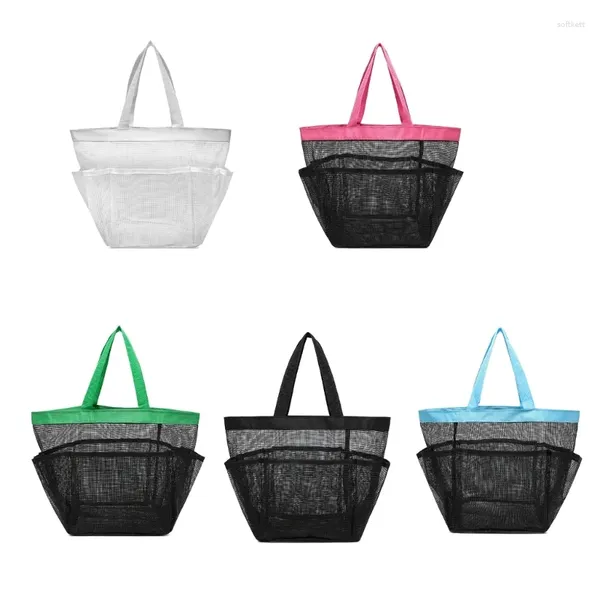 Sacs de soirée Sac de douche en maille noire élégante fourre-tout portable avec 8 poches pour le bain et le voyage