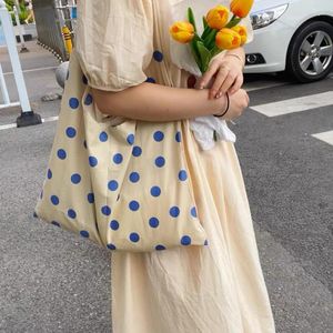 Avondtassen zomer blauw polka dot katoen enkele schoudertas vrouw herbruikbare winkels handtas licht dunne stijl