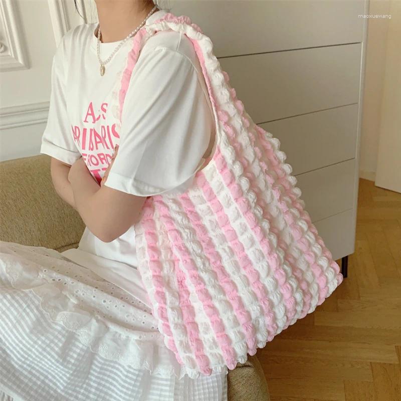 Evening Bags Summer Plaid Pleated Design Women's Shoulder Bag Fashion Polyester Ladies Shopping Simple Tote Purse Female Handbags