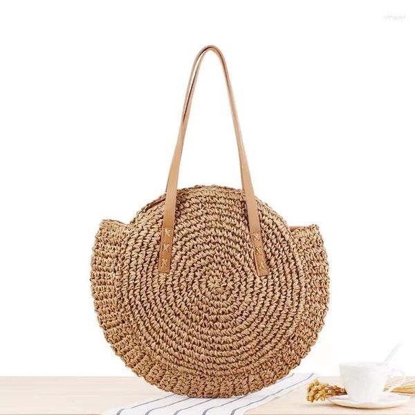 Sacs de soirée Sac de vigne de paille ronde d'été 2023Casual tissé à la main plage sac à main femme grande capacité épaule voyage style bohème