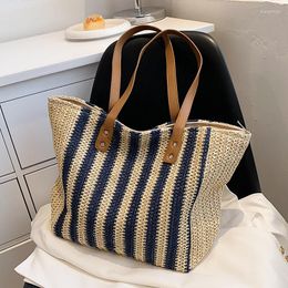 Sacs de soirée été rayure décontracté grande capacité fourre-tout rotin femmes sacs à main concepteur tissé épaule bandoulière luxe grand sac de plage