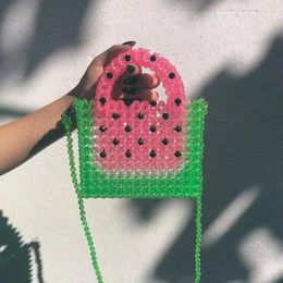 Sacs de soirée Sac pour femmes d'été Petit frais vert rouge épissure design bandoulière personnalisé pastèque tissage perlé cristal sac à main