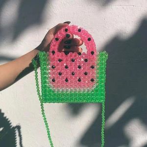 Bolsas de noche Bolso de mujer de verano Pequeño fresco verde rojo empalme diseño crossbody personalizado sandía tejido con cuentas bolso de cristal