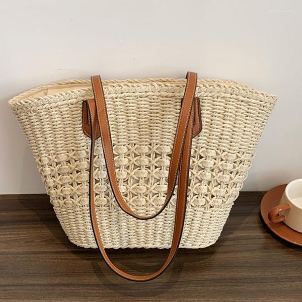 Bolsos de noche, bolso de hombro tejido de verano para mujer, bolso de mano grande hecho a mano de punto de paja para mujer, bolso de viaje para axilas, Bolsa para mujer