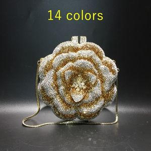 Bolsos de noche Girasol Verde / Oro Diamantes de imitación Embrague Flor de mujer Cristal amarillo Bolso de noche Fiesta de boda nupcial Embrague Cartera y bolso 230724