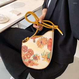 Abendtaschen Sonnenblumenölgemälde Damen Unterarmtasche Sommer Floral Damen Schulter Umhängetasche Süße Kirsche Weibliche Mädchen Kleine Handtasche