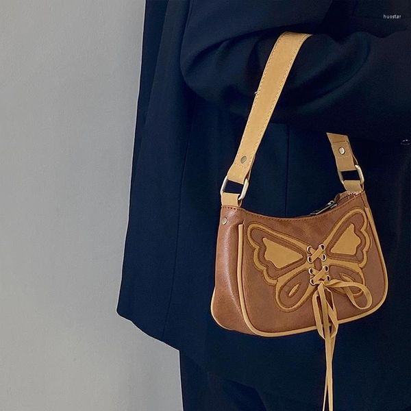 Bolsos de noche con lazo dulce para mujer, bolso pequeño para axilas de piel sintética, bolsos de mano para mujer, bolsos de mano Retro con mariposa, bolso de hombro para mujer