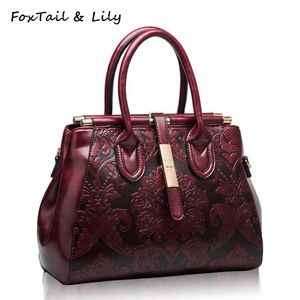 Avondtassen staart lelie Chinese stijl vintage schoudertas echte lederen reliëf handtassen elegante dames crossbody 230823