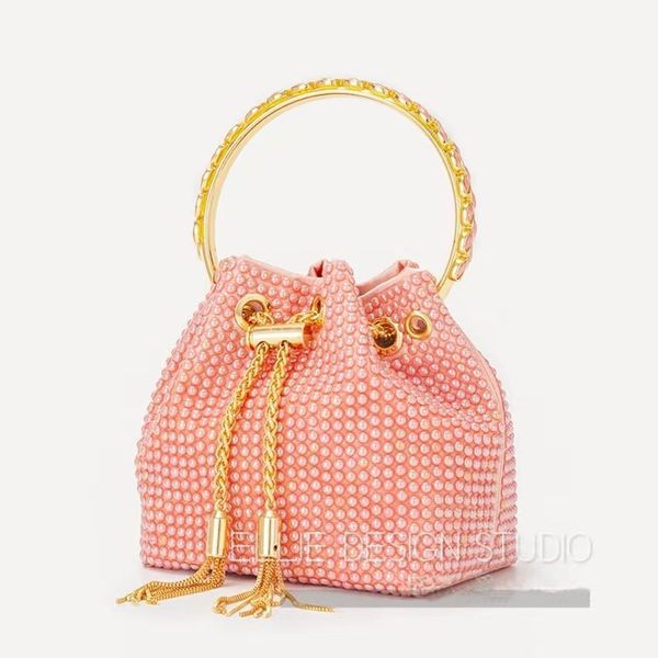 Sacs de soirée Gland serti de perles en céramique incrustées de diamants Seau mode enfant sac à main fourre-tout niche designer femme sacs couleur bonbon sac à bandoulière incliné