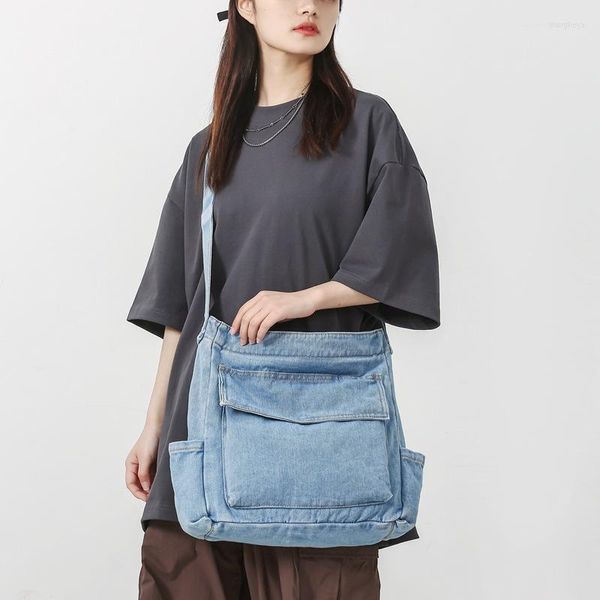 Bolsos de noche de tela vaquera para adolescentes, bandolera de gran capacidad, ropa de calle para mujer, escuela universitaria Y2K Ita Emo, bolso lateral Harajuku textil