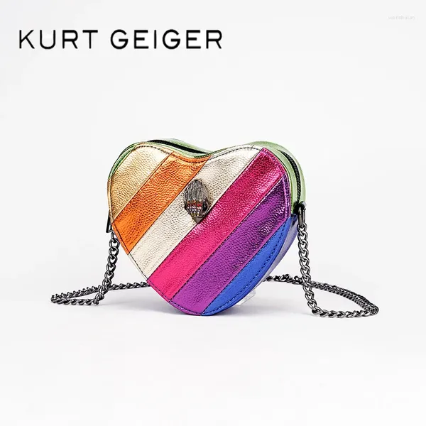 Bolsos de noche tenis kurt geiger de corazones bolso de hombro contrastes arcoiris splice crossbody diseñador de marca británico bolso