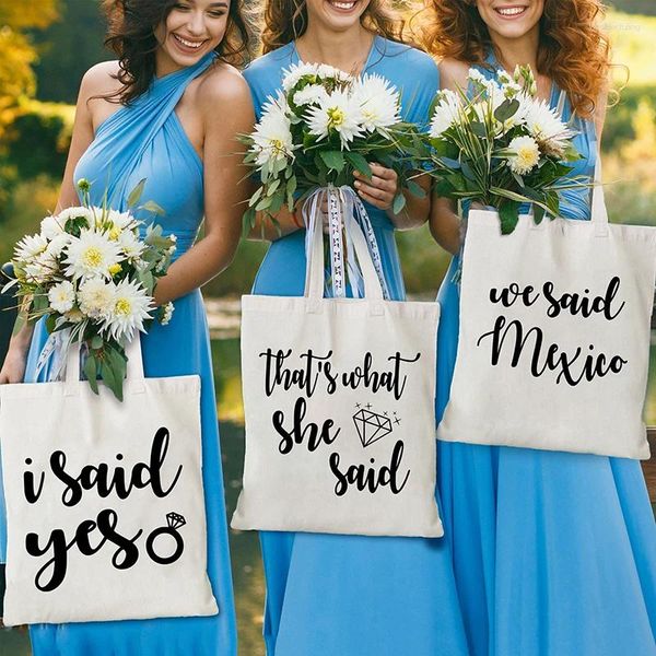 Bolsas de noche Eso es lo que ella dijo Bolsa de regalo de boda gráfica Mujeres Dibujos animados Bolsos de diamantes Despedida de soltero Equipo Hombro Novia Tote