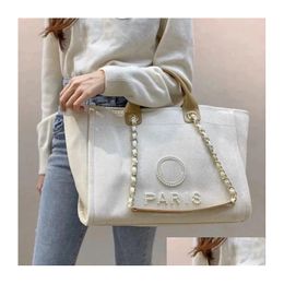 Sacs de soirée The Tote Luxury Designer Large Grand Shop Handbags Bolso 10a High Quality CC Pearls Canvas Cowboy Shoder Womens Fashion DH82N