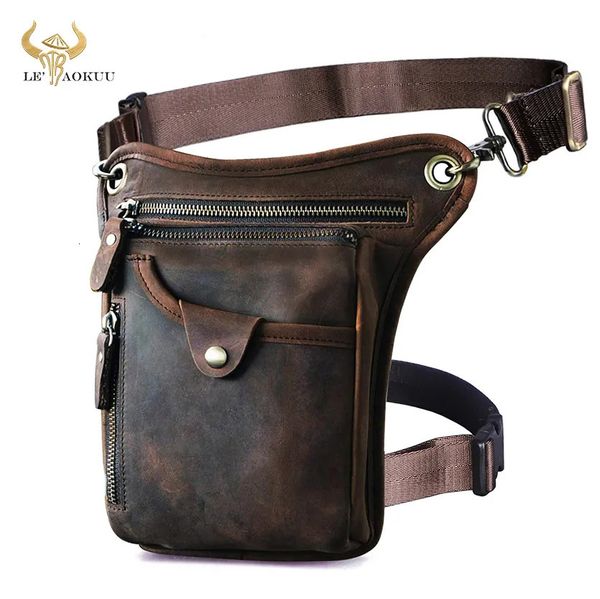 Bolsas de noche Grueso Crazy Horse Cuero Hombres Diseño Casual Café Clásico Hombro Sling Bag Moda Viaje Fanny Cinturón Paquete Pierna Bolsa 211-5 231016