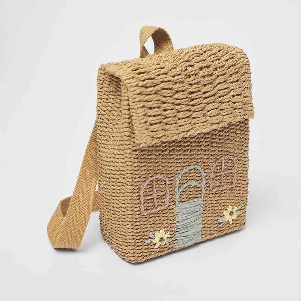 Bolsos de noche Tobo Mochila tejida de paja para niños Niñas Linda casita Mini bolso de escuela para estudiantes Mujeres únicas 220513