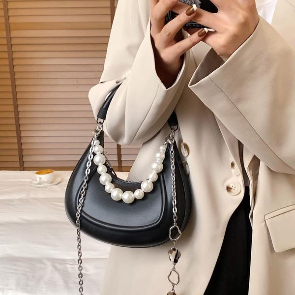 Bolsos de noche, bolso de mano de marca superior para mujer, bolso de moda 2022 y monedero, collar de perlas de lujo, bandolera para mujer, bolso de hombro sencillo para mujer