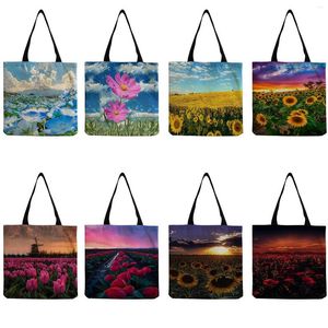 Avondtassen tote tas dames schouder dames winkelen zonnebloem buiten reizen aanpasbare handtassen opvouwbare bloemveld print