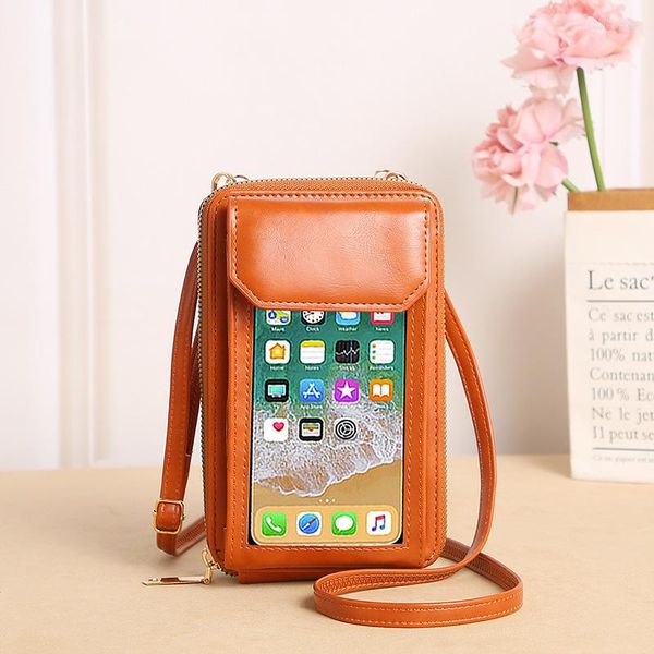 Bolsos de noche con pantalla táctil para teléfono móvil, bolso de mano de lujo para mujer, bandolera de cuero PU, billeteras con cremallera Vertical, Mini hombro