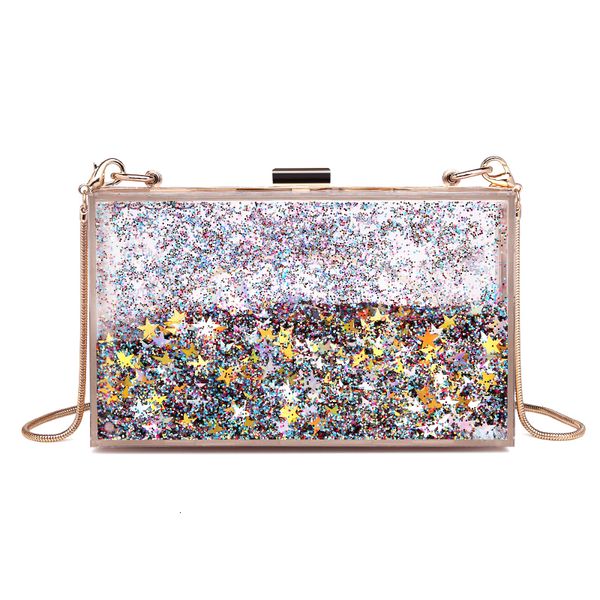 Sacs de soirée Transparent rectangulaire liquide Quicksand acrylique pochette femmes épaule paillettes étoile fête clair sac à main sac à main 230919