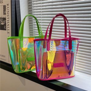 Avondtassen transparante schoudertassen grote capaciteit laser heldere zoon-moeder reistas 2pcset casual PVC dames jelly handbag 230311