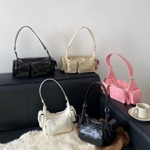 Trendy Street Style Cool Girls Externe Pockets Decoratie Decoration Designer Luxe Ins Patent Leer veelzijdige handtas