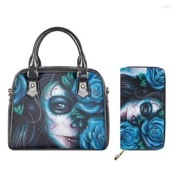 Bolsos de noche dos heartsgirl mujer bolsos de caricatura cráneo de dibujos animados con diseño de flor dama juego de bolsas de hombro