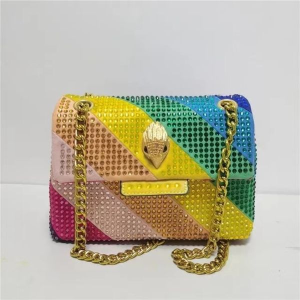 Bolsas de noche Reino Unido Diseño de lujo Arco iris Gamuza Monedero Monedero Colorido Cruz Cuerpo Bolsa Patchwork Piedra Bolso Eagle Head Diamond 230727