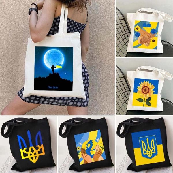 Sacs de soirée Ukraine Drapeau Carte Tournesol Ukrainien Amour Coeur UKRAINI Blason Femmes Toile Épaule Totes Sac Shopper Shopping