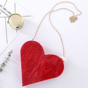 Avondtassen unieke designer acryl koppeling mode schattige rode hartvorm parel ketting feesttas dames schouderhandtas portemonnees 230208