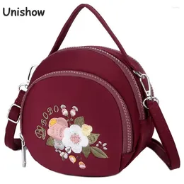 Sacs de soirée Unishow Broidered Flower Mini Femmes Sac à corps croisé circulaire en nylon pour petite fermeture éclair