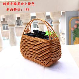 Bolsos de noche, bolso de mimbre de Vietnam, bolso Retro tejido a mano de bambú, paquete de paja Pastoral Sen para mujer, ceremonia del té incluida A4531